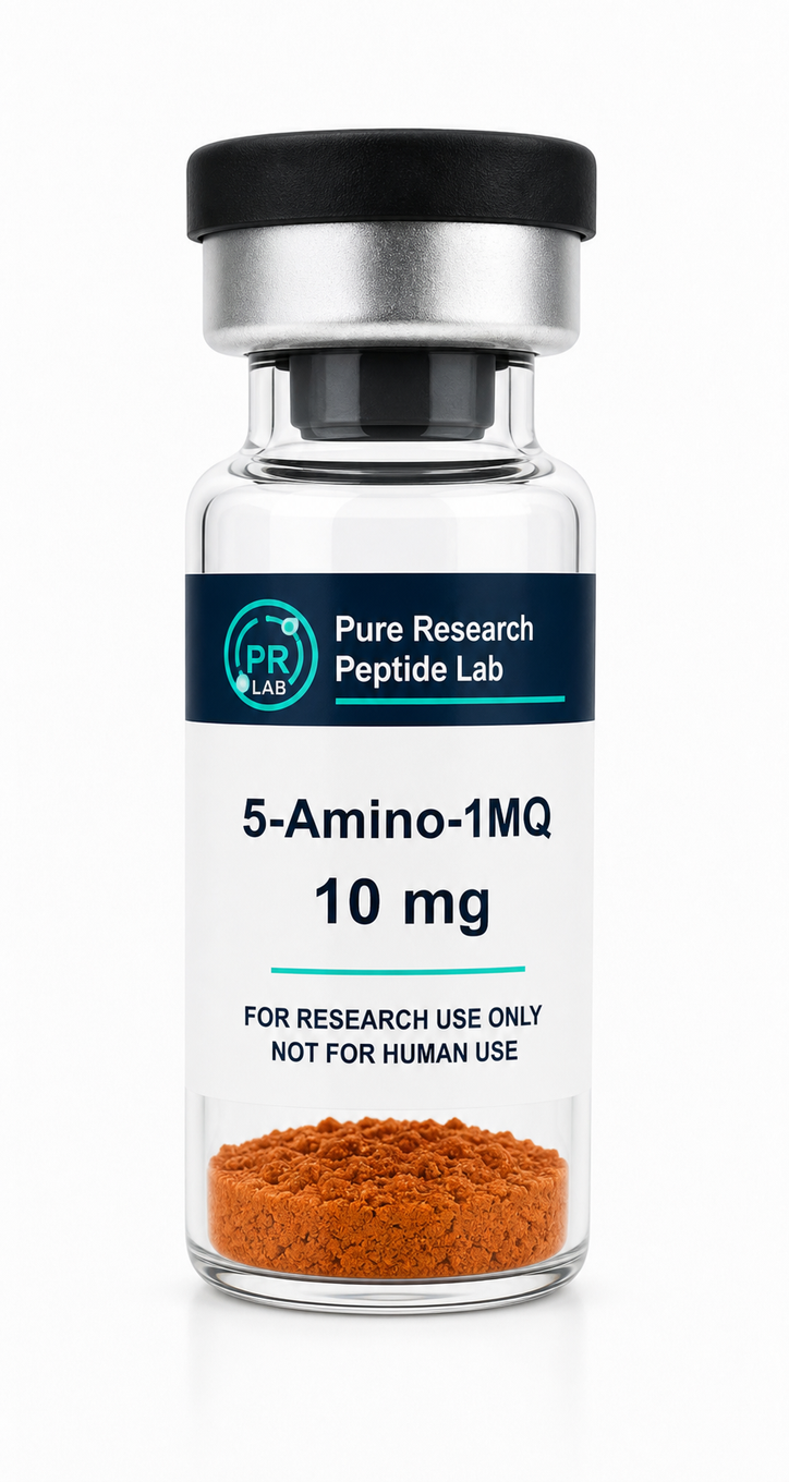 5-Amino-1MQ 10 mg Pure Research Peptide Lab vial with orange powder