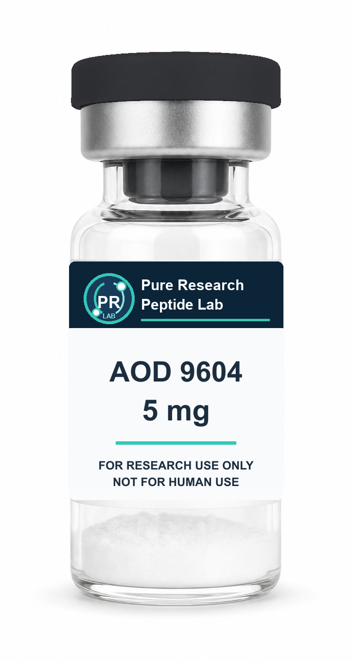 AOD 9604 5 mg Pure Research Peptide Lab vial with white powder