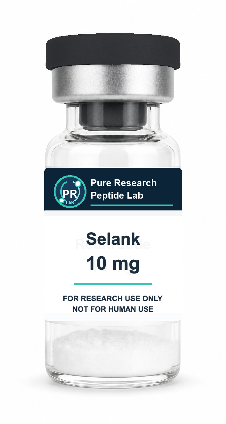 Selank 10 mg Pure Research Peptide Lab vial with white powder