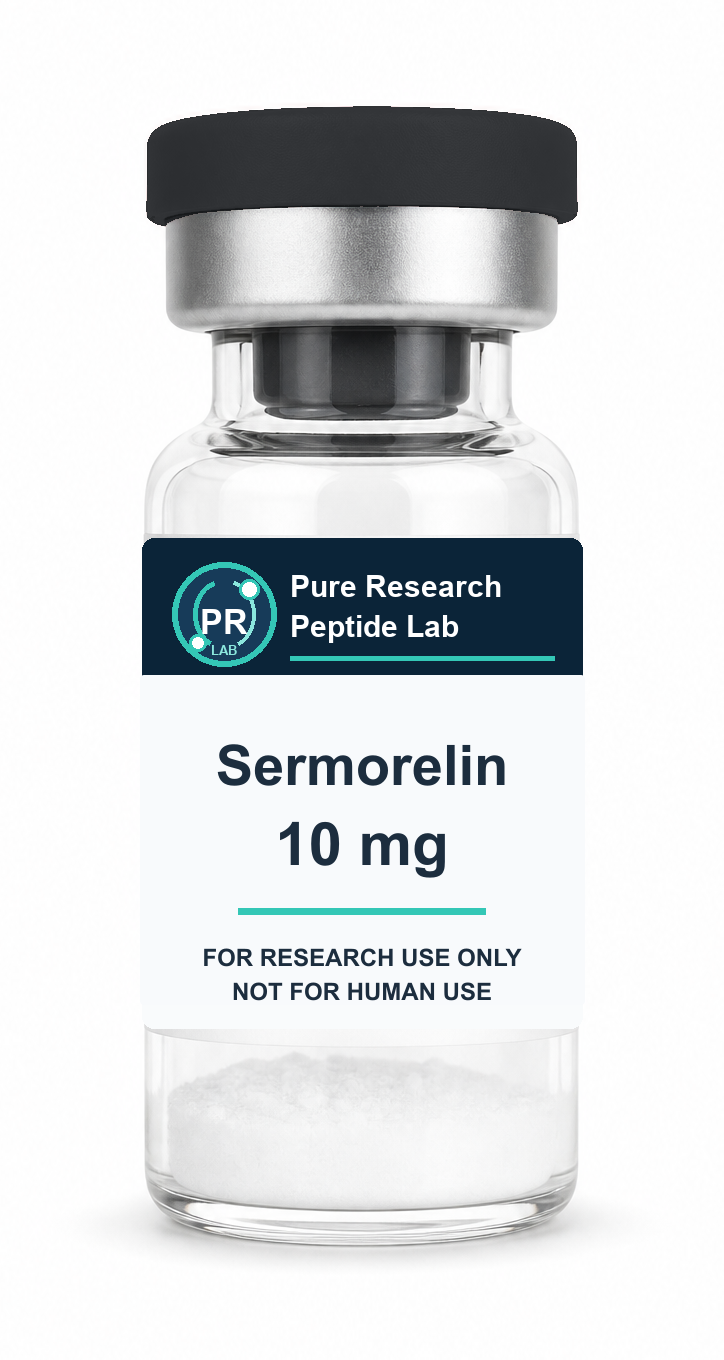 Sermorelin 10 mg Pure Research Peptide Lab vial with white powder