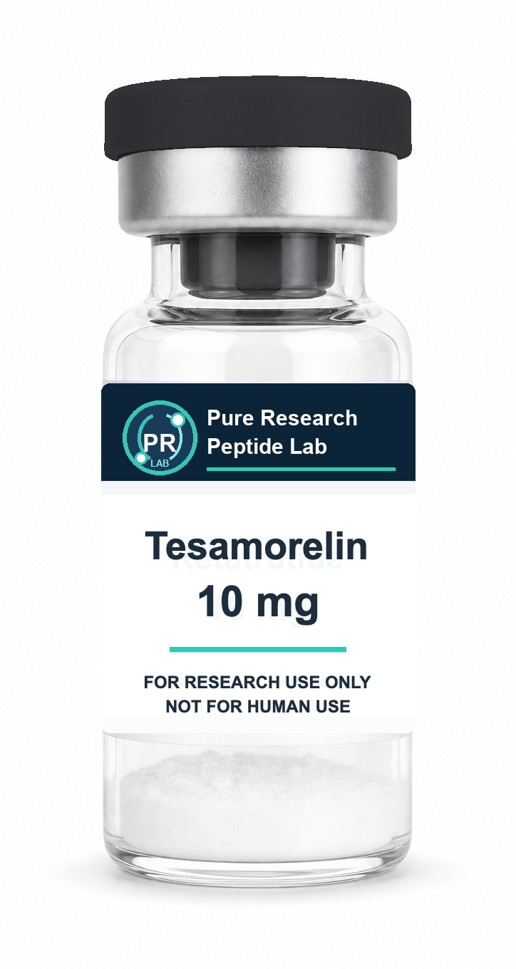 Tesamorelin 10 mg Pure Research Peptide Lab vial with white powder