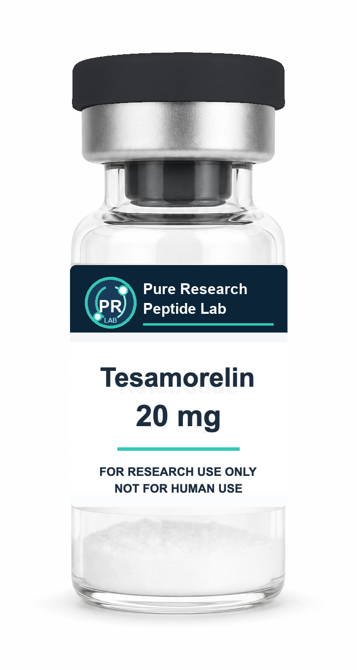 Tesamorelin 20 mg Pure Research Peptide Lab vial with white powder